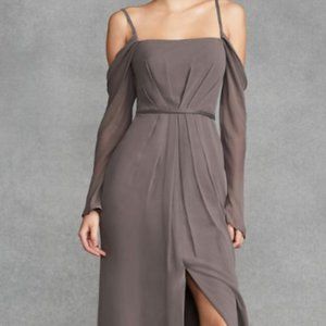 White by Vera Wang, Long Sleeve Cold Shoulder Chiffon Bridesmaid Dress, VW360382